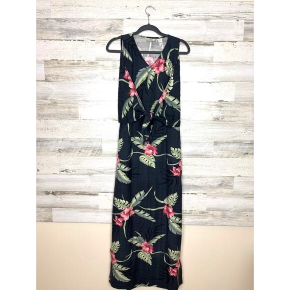 Tommy Bahama Vintage Women’s 10 Gray Floral Silk Sleeveless Hawaiian Maxi Dress - Picture 1 of 5